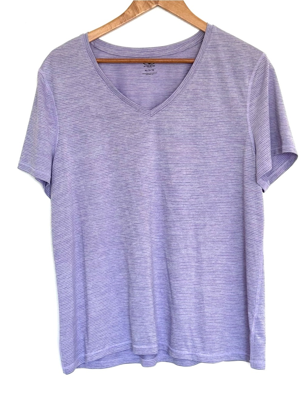 Athletic Works Shirt Women’s XL Purple White V Neck Short Sleeve Lightweight Top